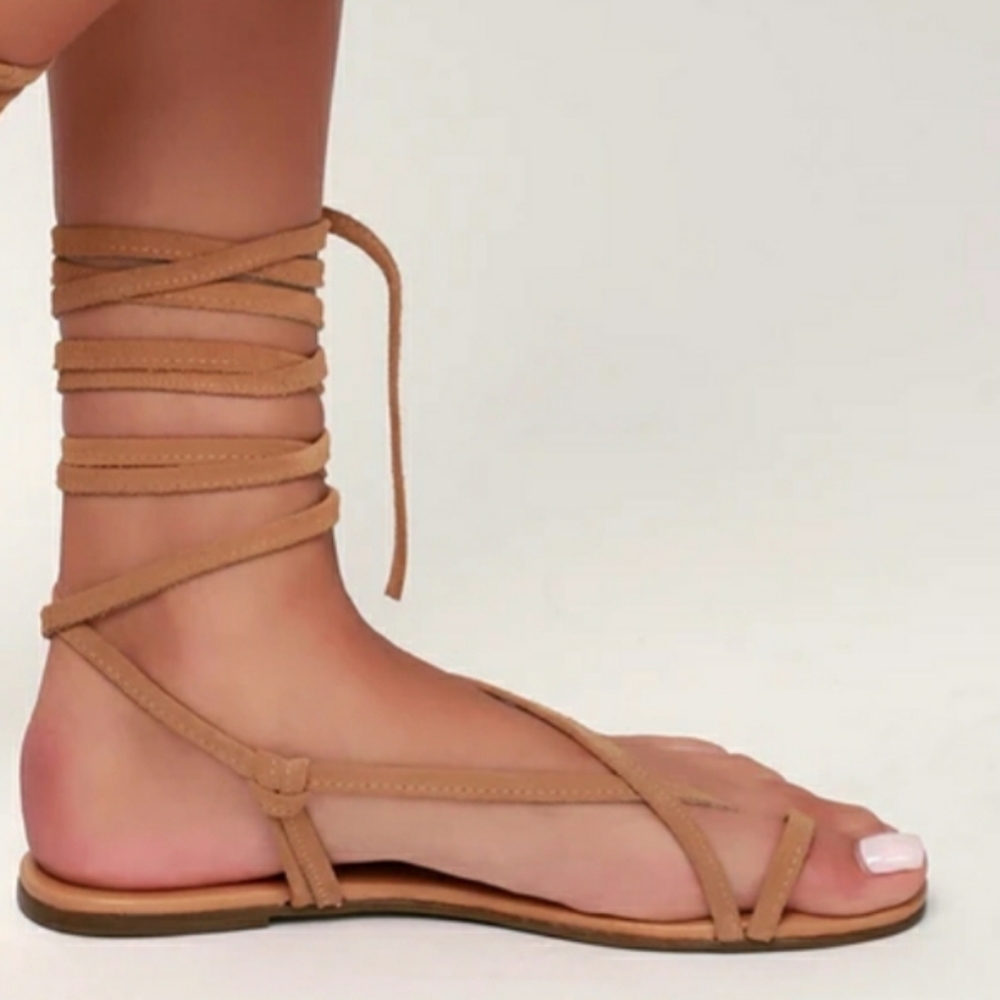 💚FINAL💚LULU's NEW! Taylen tan suede leather Flat Lace up sandals 🤍sz 6.5